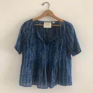 Maeve for Anthropologie Blue and White Peplum Top